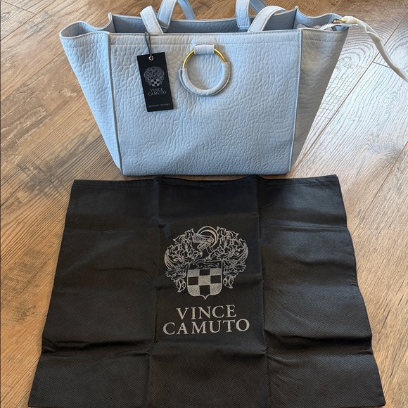 🆕 Vince Camuto Ice Blue Tote with Gold Accent Luxury Leather - Picture 8 of 11